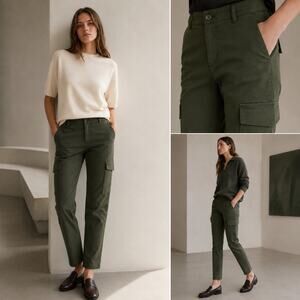 Theory Olive Green Cargo Pants Size 8 Utility Minimalist Quiet Luxury Coastal